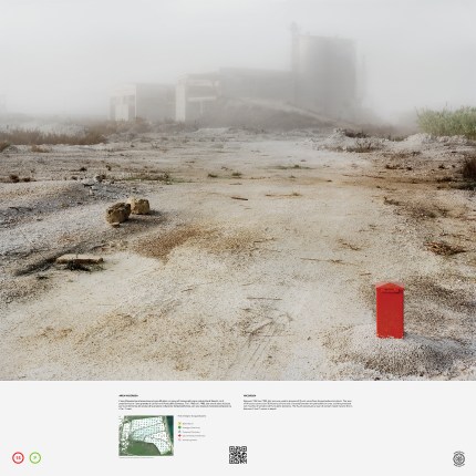 An area between the petrochemical site and a protected salt marsh covered in contaminated fly-ash wastes
