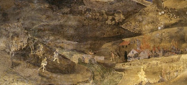 Detail of fresco: Soldiers invading 